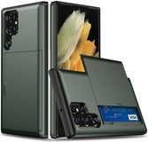 Selected by GSMpunt.nl Hoesje met Kaarthouder Slider Geschikt voor Samsung Galaxy S23 Ultra | Pasjeshouder Achterkant | Kaarthouder voor twee á drie pasjes | Groen