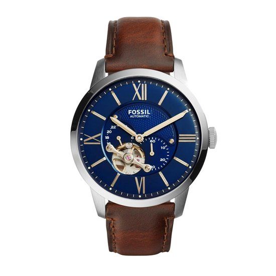 Fossil Townsman ME3110 Herenhorloge 44 mm - Zilverkleurig - Blauw/Bruin Leer