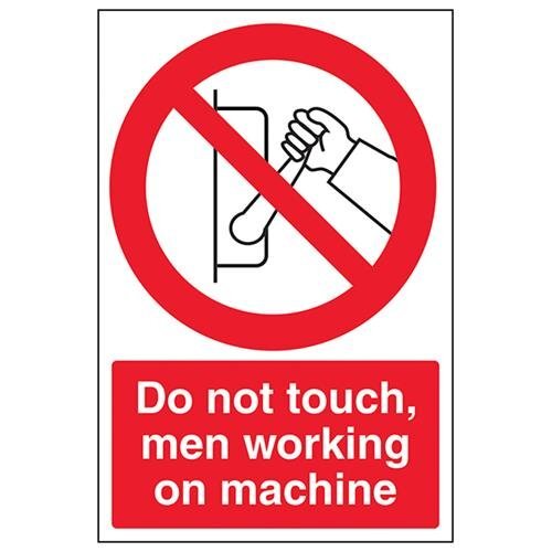V Safety VSafety Do Not Touch Mannen Werken Op Machine Sign - 200mm x 300mm - Zelfklevende Vinyl