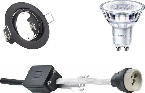 BES LED LED Spot Set - GU10 Fitting - Inbouw Rond - Mat Zwart - Kantelbaar Ø83mm - Philips - CorePro 827 36D - 4.6W - Warm Wit 2700K