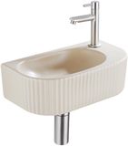 QeramiQ Fuente Fonteinset - 40x21.5x12cm - rechts - glad - halfrond - 1 kraangat - keramiek - fonteinkraan geborsteld rvs - afvoerplug - verlaagd sifon - beige