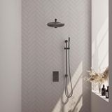 Brauer Gunmetal Edition Thermostatische Regendoucheset Inbouw - Hoofddouche 30 cm - Rechte Wandarm - 3 Weg - Handdouche Staaf - Doucheslang - Geintegreerde Glijstang - Gunmetal