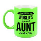 Bellatio Decorations Tante cadeau mok / beker This is what the worlds greatest aunt looks like - neon groen - verjaardag / bedankje