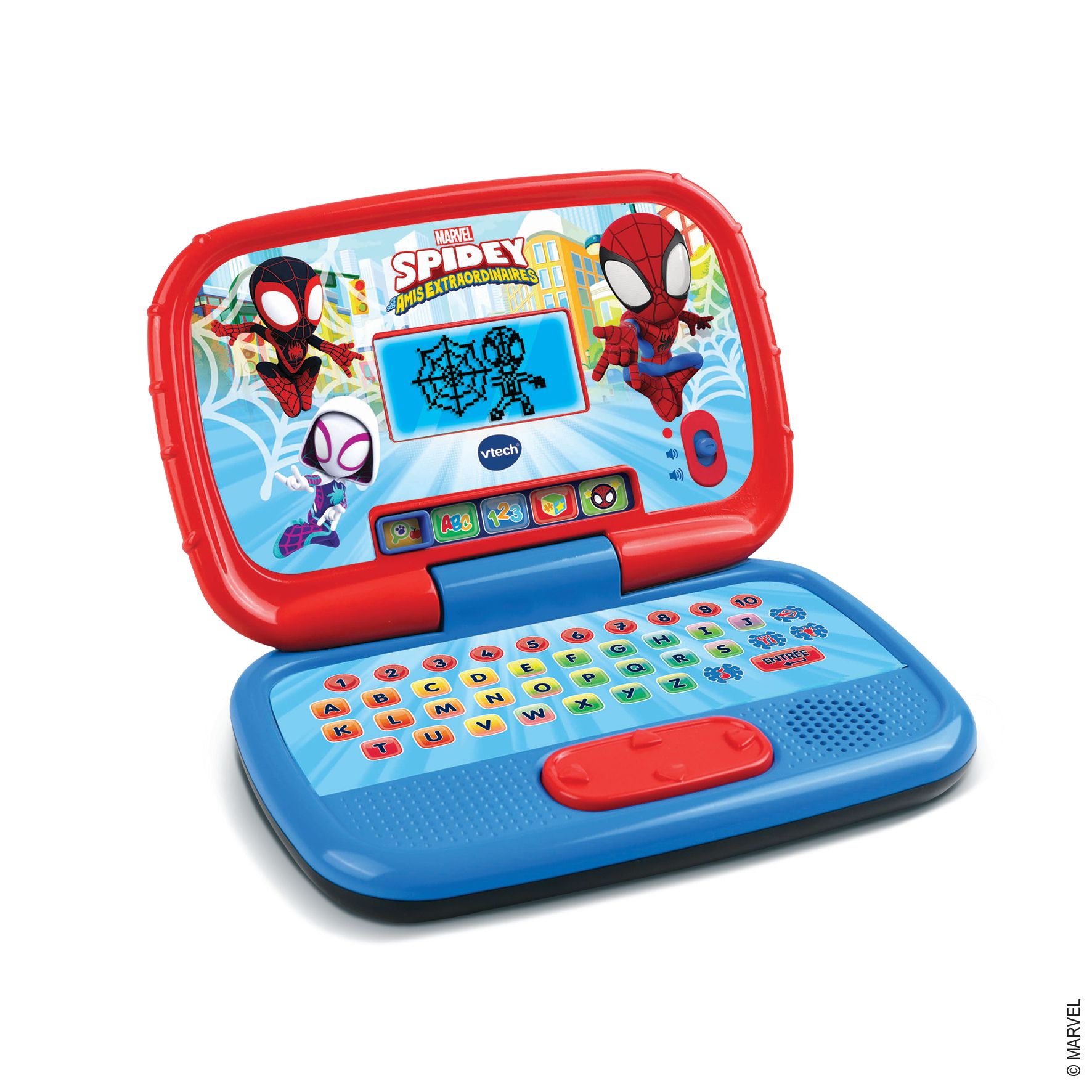 VTech Disney Junior Spidey, Mijn leercomputer, kindercomputer met verlicht display, 15 educatieve activiteiten en spelletjes, cadeau voor kinderen van 3 jaar tot 7 jaar - inhoud in het Frans