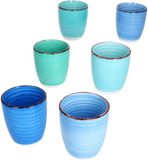 MamboCat Set van 6 blauwe mokka-kopjes - 150 ml - Kleine kopjes zonder handvat van aardewerk voor 6 personen met verschillende blauwe tinten en swirl-decor - Voor espresso, matcha enz.