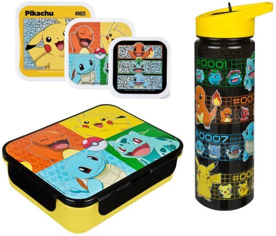 4KidsOnly Pokemon Lunchset - Lunchbox - Drinkfles - 3 Snackboxen - Meerkleurig