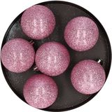 Cosy & Trendy Kerstballen - 6x st - roze - glitters - 6 cm - kunststof