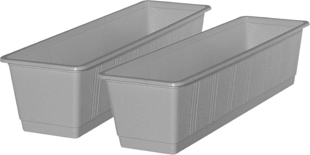 Geli Set van 5x plantenbakken licht grijs rechthoekig 60 x 17,5 x 14,5 cm - Bloembakken/plantenbakken voor binnen/buiten
