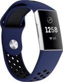 By Qubix Qubix - Siliconen DOT bandje voor Fitbit Charge 3 & 4 - Donkerblauw/Zwart - Small