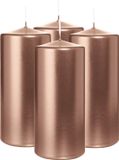 Wiedemann Bougie cylindrique/bougie pilier - 4x - rosé doré métallique - 15 x 7 cm - 63 heures de combustion