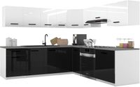 B BELINI GROUP BELINI Keukenblok ITALIA 7 - Keukenmeubel Set 420 cm Wit-Zwart met Werkbladen - Boven- en Onderkasten