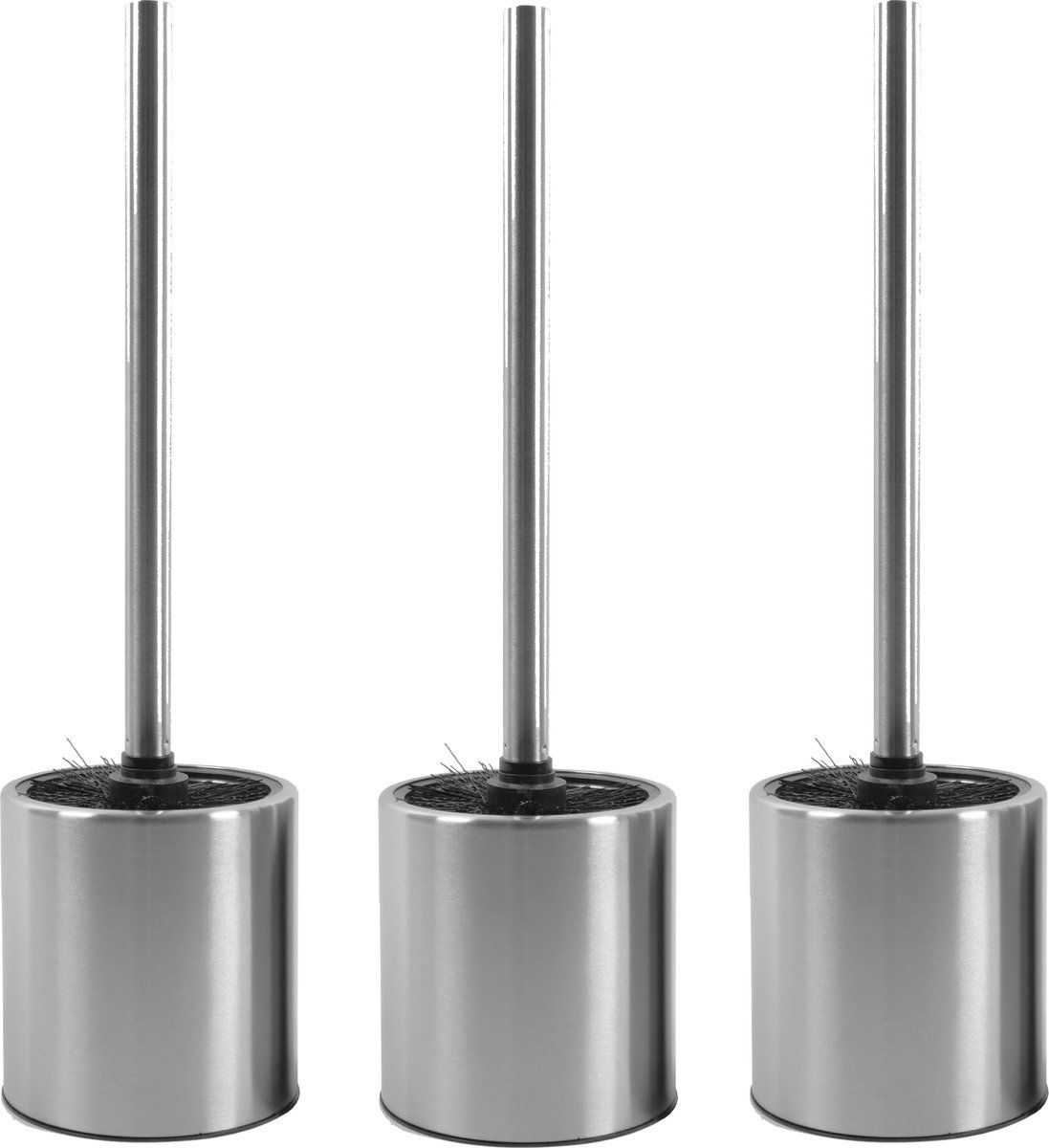 3 x Toiletborstel RVS - Wc-borstel Rvs - RVS Toiletborstel in houder - Toiletborstelhouder - Wcborstel - Toiletborstel met houder vrijstaand - RVS geborsteld
