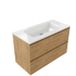 Saniclass Holz Pure Badkamermeubelset - 100x45x77.5cm - Torino solid surface wastafel wit - zonder kraangat - 2 lades - mat eiken natural
