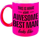 Bellatio Decorations Shoppartners Bv This is what an awesome best man looks like tekst cadeau mok / beker - neon roze - 330 ml - Bruiloft getuige kado