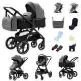 Landau - Z87, landau 3-en-1 - Pliable - Fonction assise et couchée - Compatible avec siège auto - Capacité de charge supérieure à 20 kg - Pour 0-3 ans - Gris