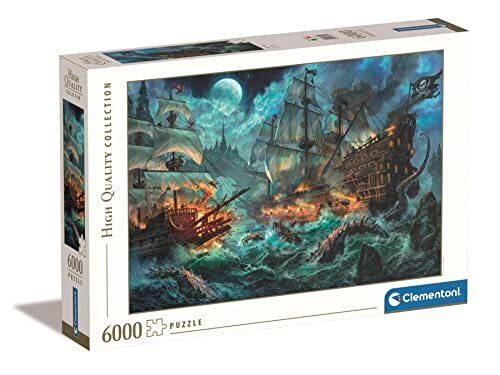 Clementoni Collection-Pirates Battle-6000 puzzel voor volwassenen, illustratie van Paolo Barbieri-Made in Italy, meerkleurig, 36530