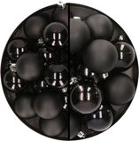 Decoris Kaemingk B.V. 28x stuks kunststof kerstballen zwart 4 en 6 cm