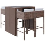 vidaXL 5-delige Tuinbarset met kussens, poly rattan, bruin
