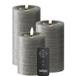 LED Bougie pilier Lot de 3, Ø 7,5 x 10/12,5/15 cm Gris foncé