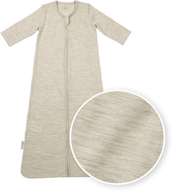 Meyco Baby Studio Collection Merino Baby Slaapzak Met Mouwen - Merinowol - Sand Melange - 60cm - 1.0 TOG