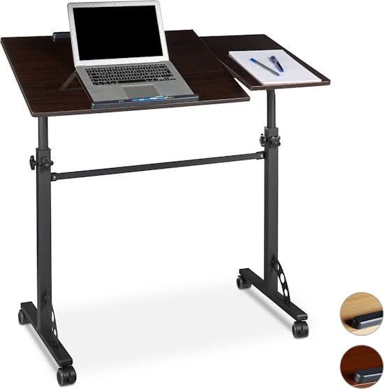 Relaxdays laptoptafel XXL notebook standaard, hoogte verstelbaar, wielen, groot zwart