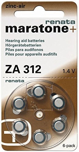 Renata ZA 312 gehoorapparaatbatterijen, 180 mAh, 1,4 V, 60 stuks