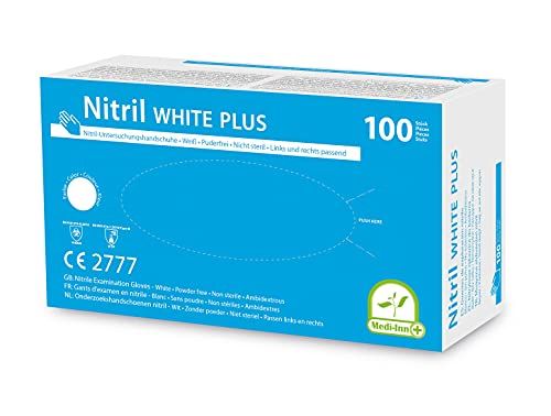 Medi-Inn nitril White Plus poedervrij wegwerphandschoenen maat L 10 x 100 = 1000 stuks
