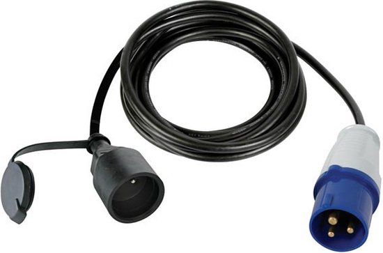 Perel Verloopkabel - 3m - Type E naar CEE - Blauw