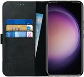 Rosso Deluxe Echt Leer Book Case Hoesje Geschikt voor Samsung Galaxy S23 Plus | Ruimte voor drie pasjes | Portemonnee Book Case | Met Pasjeshouder | Zwart