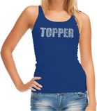 Bellatio Decorations Glitter Topper tanktop blauw met steentjes/ rhinestones voor dames - Glitter kleding/ foute party outfit XL
