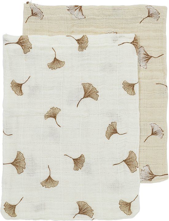 Meyco Baby Gingko Washandjes - 2-Pack - Offwhite/Soft Sand - 20x17 cm