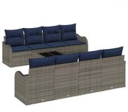 vidaXL Bankstel 9 stuks 8 zitplaatsen Grijs poly rotan