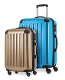 HAUPTSTADTKOFFER Alex set de 2 valises rigide brillant, valise moyenne 65 cm + bagage cabine 55 cm, 74 + 42 litres, TSA, cyaan-champagne, 65 cm, set de valises