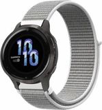 Strap-it Nylon Bandje – Zeeschelp/Grijs – Ademend & lichtgewicht stoffen smartwatch bandje met klittenbandsluiting – geschikt voor Garmin Vivoactive 4s / Vivomove 3s / Venu 2s / Venu 3s / Venu 4s