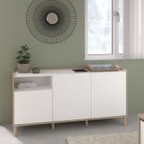 Parisot Buffet, Morphos, 150 x 40 x 74,5 cm, décor blanc et chêne, 3 portes