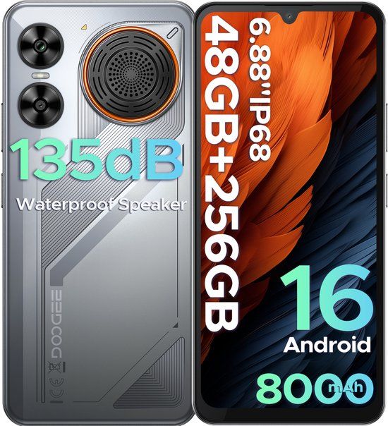 DOOGEE M30 - Rugged Smartphone - 48GB RAM + 256GB ROM - 6.88 Inch HD+ 120Hz - IP67 - Android 16 - 8000mAh/33W - 64MP Triple Camera - NFC - Fingerprint - Zilver