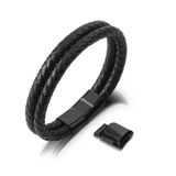 SERASAR Leren Manchetarmband voor Heren [Double] - Zwart 20cm