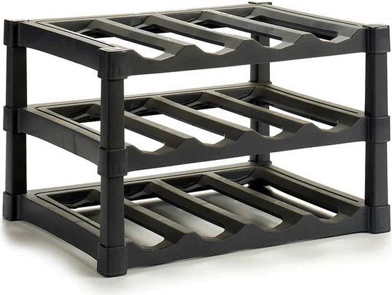 Kinvara wijnrek/flessenrek - kunststof - zwart - 12 flessen