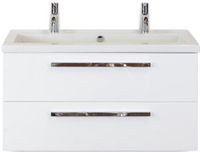 BES LED Seville Badmeubelset 100 cm - Wit Hoogglans - Wastafel Djazz 2 Kraangaten