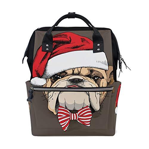 MONTOJ Bulldog met boog en kerst hoed Canvas rugzak Travel Campus Rugzak