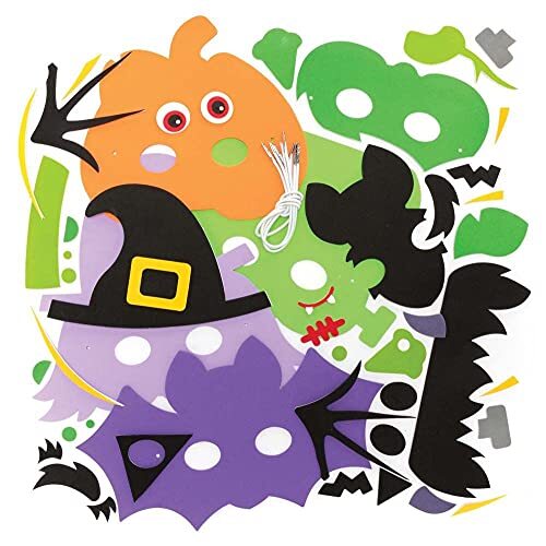 Baker Ross FE745 Halloween masker sets- Set van 4, maak je eigen Halloween-versieringen, ideaal voor een Halloween-feest en kinderkostuums