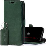 SURAZO Leren klaphoesje met magneetsluiting voor Samsung Galaxy M54, met kaartsleuf, RFID-bescherming, portemonneehoes (donkergroen)