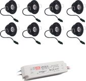 HOFTRONIC Sienna - Set van 8 LED Inbouwspots voor Buiten - Zwart - 12V - 3W - 200lm - 2700K Warm Wit - IP44 - Kantelbaar