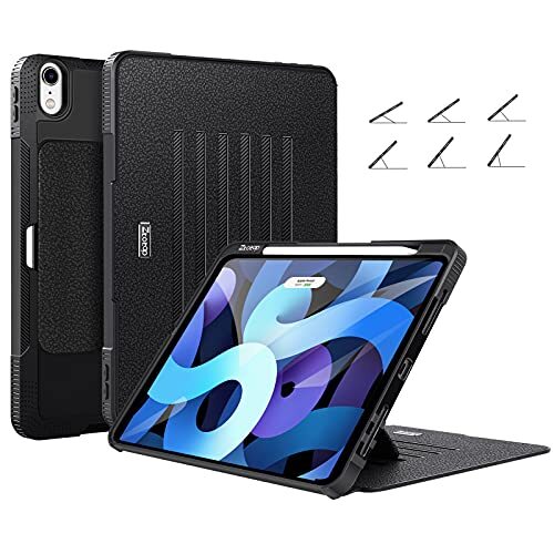 ZtotopCase Case voor nieuwe iPad Air 4 11" Case 2020, [6 Magnetische Stand Hoeken] Zeer Beschermende Shockproof en Sterke Magnetische iPad 10.9 Cover met Potlood Houder - Zwart