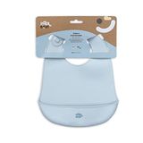 Interbaby Grijs blauw siliconen slabbetje met kruimelopvangzak