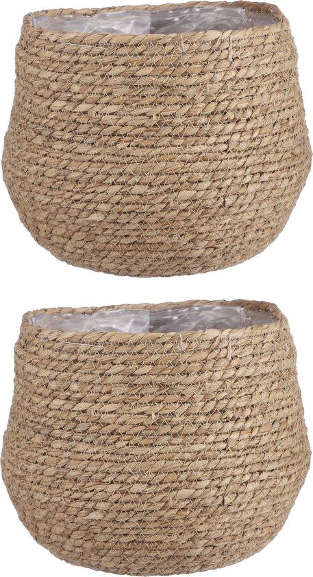 Mica Decorations Bloempot - 2x - rotan - naturel - jute - 24 x 26 cm