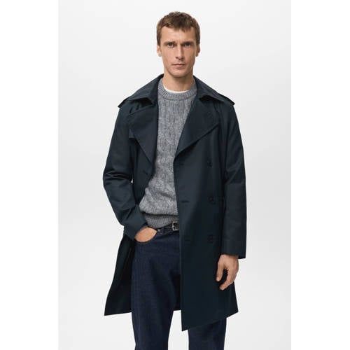 Mango Man trenchcoat donkerblauw