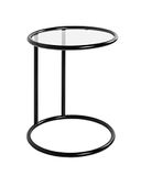 HAKU Ronde bijzettafel met glasplaat zwart metaal salontafel met veiligheidsglas 5 mm - Maat: H 55 cm x Ø 45 cm, Stijl: Modern