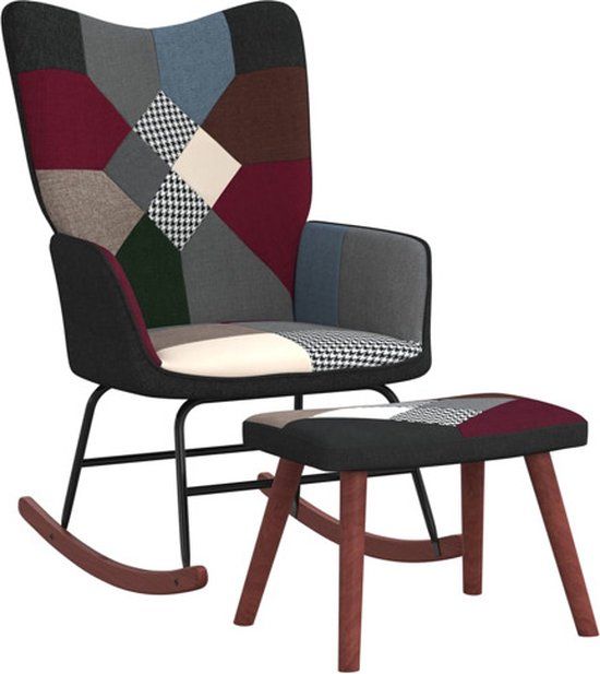 vidaXL Schommelstoel met voetenbank patchwork stof