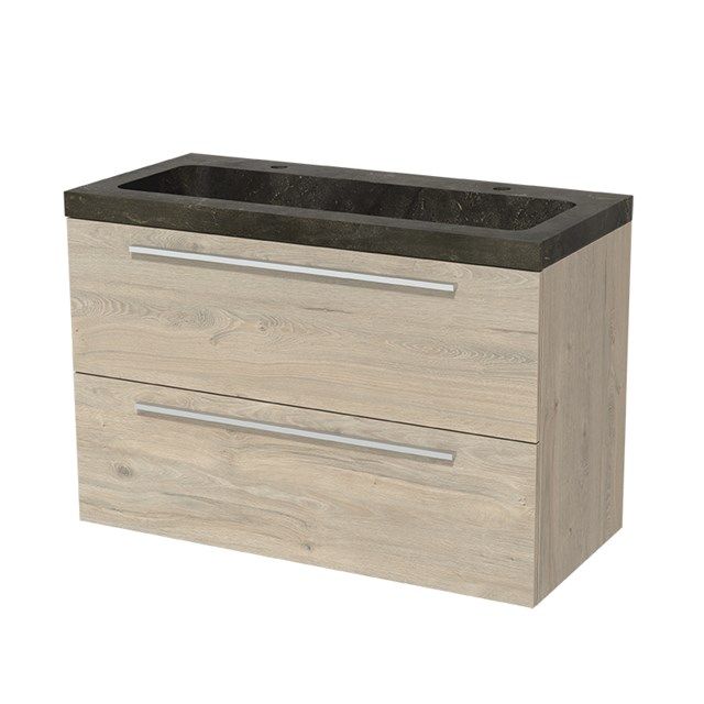 Maxaro Badkamermeubel 100cm Modulo Lichtgrijs Eiken Blue Stone